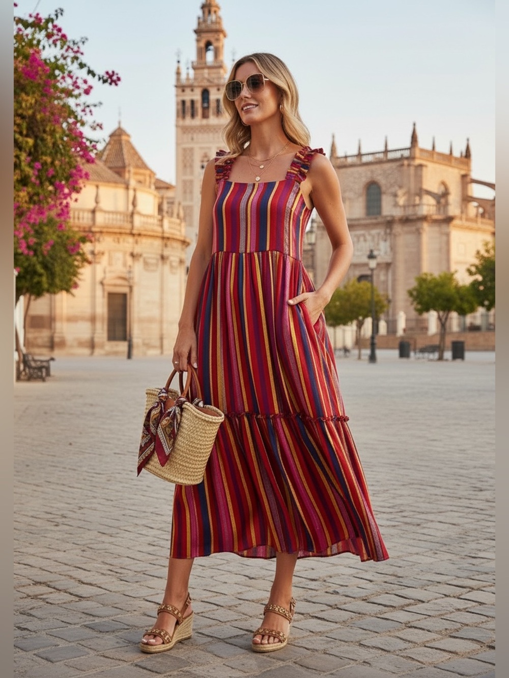 NWT Liverpool Los Angeles Striped Midi Sundress XS Multicolor Pockets Boho